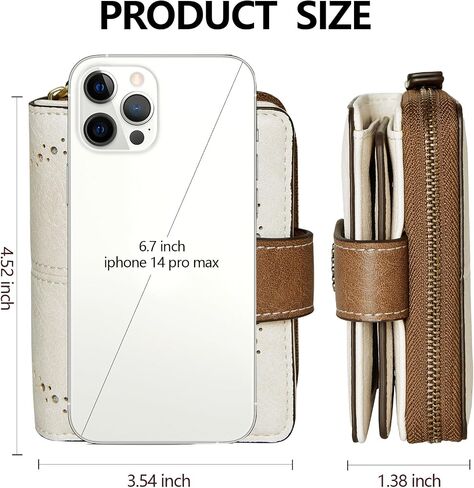 Small Womens Wallet Leather RFID Blocking Bifold Compact Card Holder Ladies Zipper Accordion Pocket with ID Window Beige＆Brown in Saudi Arabia