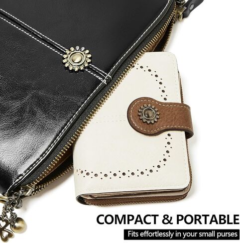 Small Womens Wallet Leather RFID Blocking Bifold Compact Card Holder Ladies Zipper Accordion Pocket with ID Window Beige＆Brown in Saudi Arabia
