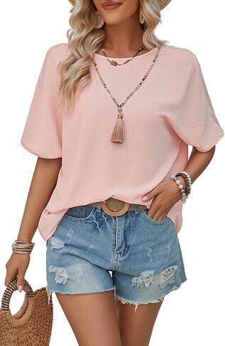 Women's Casual Short Sleeve Crew Neck Lace Tie Backless Loose Blouses Shirt Top in Saudi Arabia