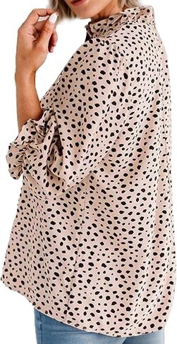 Womens Casual Mock Neck Leopard Tunic Blouses Tops Long Sleeve Button Down Shirts in Saudi Arabia