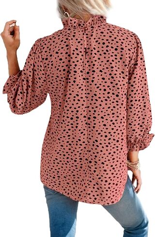 Womens Casual Mock Neck Leopard Tunic Blouses Tops Long Sleeve Button Down Shirts in Saudi Arabia