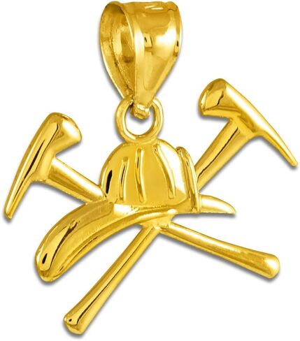 14k Gold Firefighter Axes & Helmet Charm Fire Department Pendant, Metal, not-known in Saudi Arabia