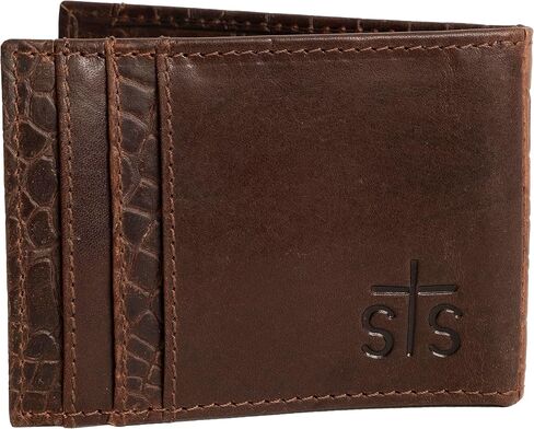 STS Ranchwear Men's Premium Full Grain Leather Catalina Croc Money Clip Wallet, ID Slot, 3 Exterior Card Slots in Saudi Arabia