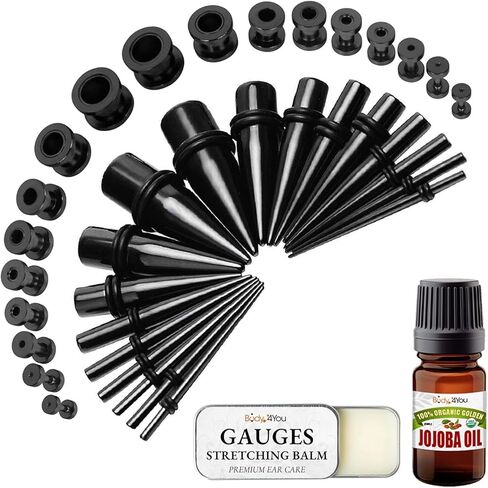 BodyJ4You 36PC Ear Stretching Big Gauges 00G-25mm - Aftercare Ear Balm Jojoba Oil - Acrylic Tapers Surgical Steel Single Flare Tunnels Plugs - Stretchers Expanders Eyelets in Saudi Arabia