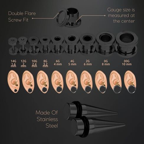 BodyJ4You 36PC Ear Stretching Big Gauges 00G-25mm - Aftercare Ear Balm Jojoba Oil - Acrylic Tapers Surgical Steel Single Flare Tunnels Plugs - Stretchers Expanders Eyelets in Saudi Arabia