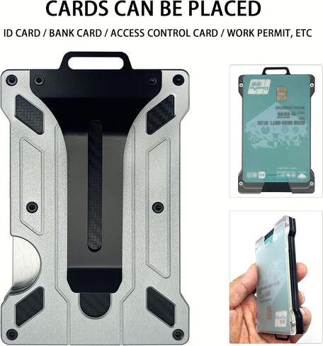Slim Aluminum Metal Money Clip Wallet with 1 Clear window ID Badge Holder, RFID Blocking, Holds up 15 Cards with Cash Clip. Ultra-Thin Minimalist Wallet for Men in Saudi Arabia