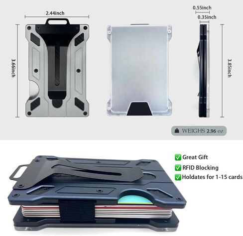 Slim Aluminum Metal Money Clip Wallet with 1 Clear window ID Badge Holder, RFID Blocking, Holds up 15 Cards with Cash Clip. Ultra-Thin Minimalist Wallet for Men in Saudi Arabia