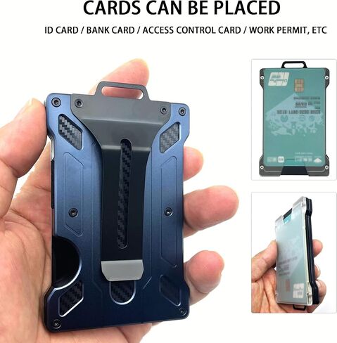 Slim Aluminum Metal Money Clip Wallet with 1 Clear window ID Badge Holder, RFID Blocking, Holds up 15 Cards with Cash Clip. Ultra-Thin Minimalist Wallet for Men in Saudi Arabia