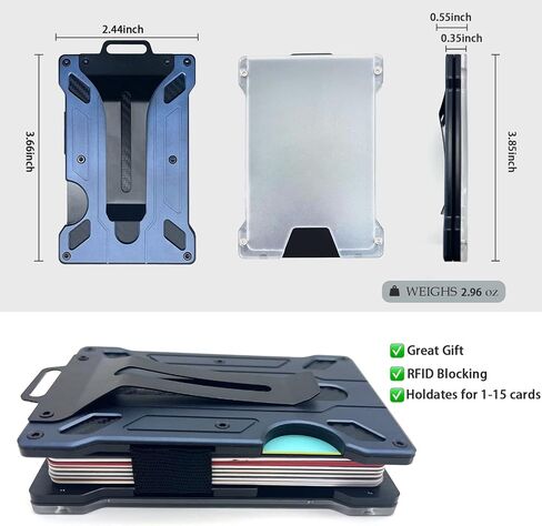 Slim Aluminum Metal Money Clip Wallet with 1 Clear window ID Badge Holder, RFID Blocking, Holds up 15 Cards with Cash Clip. Ultra-Thin Minimalist Wallet for Men in Saudi Arabia