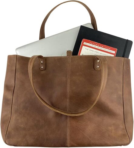 Hide & Drink, Formal Tote Bag, Top Handle Shoulder Bag for Women, Stylish Bag for Shopping, Full Grain Leather, Handmade, Bourbon Brown in Saudi Arabia