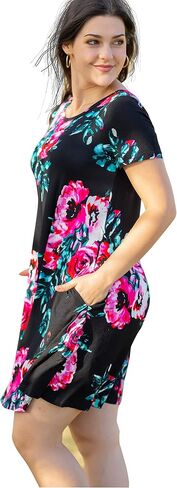 Women Casual Crewneck Short Sleeve Pockets Swing T-Shirt Dress in Saudi Arabia