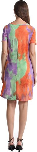 Women Casual Crewneck Short Sleeve Pockets Swing T-Shirt Dress in Saudi Arabia