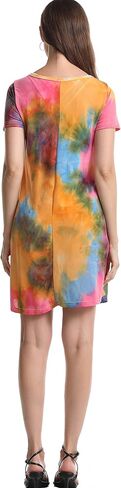 Women Casual Crewneck Short Sleeve Pockets Swing T-Shirt Dress in Saudi Arabia