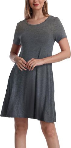 Women Casual Crewneck Short Sleeve Pockets Swing T-Shirt Dress in Saudi Arabia