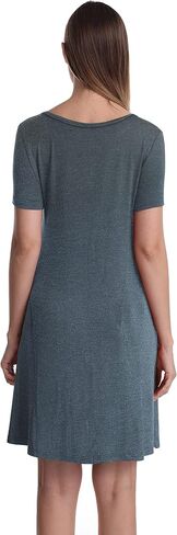 Women Casual Crewneck Short Sleeve Pockets Swing T-Shirt Dress in Saudi Arabia
