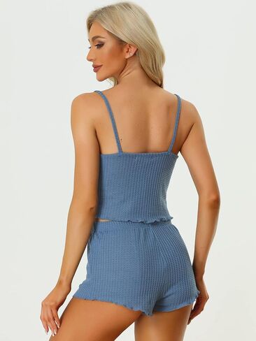 cheibear Womens Lounge Pajamas 2023 Summer Cami Tops with Shorts Sleepwear Knit Camisole PJ Sets in Saudi Arabia
