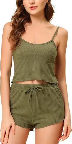 cheibear Womens Lounge Pajamas 2023 Summer Cami Tops with Shorts Sleepwear Knit Camisole PJ Sets in Saudi Arabia