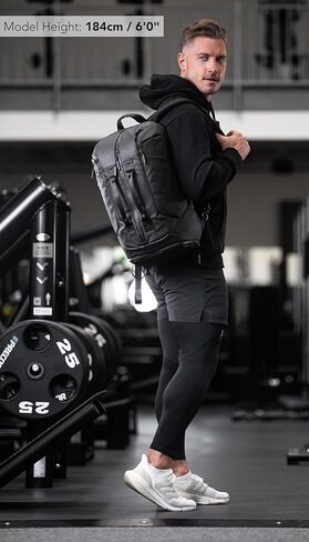 حقيبة ظهر قابلة للتحويل لصالة الألعاب الرياضية للرجال والنساء - حقيبة ظهر للسفر مع حجرة للكمبيوتر المحمول والأحذية - حقيبة دفل للحمل لصالة الألعاب الرياضية والعمل والرياضة (35 لتر) (أسود، متوسط) in Kuwait