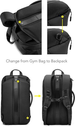 حقيبة ظهر قابلة للتحويل لصالة الألعاب الرياضية للرجال والنساء - حقيبة ظهر للسفر مع حجرة للكمبيوتر المحمول والأحذية - حقيبة دفل للحمل لصالة الألعاب الرياضية والعمل والرياضة (35 لتر) (أسود، متوسط) in Kuwait