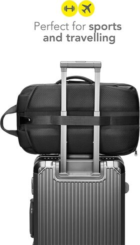 حقيبة ظهر قابلة للتحويل لصالة الألعاب الرياضية للرجال والنساء - حقيبة ظهر للسفر مع حجرة للكمبيوتر المحمول والأحذية - حقيبة دفل للحمل لصالة الألعاب الرياضية والعمل والرياضة (35 لتر) (أسود، متوسط) in Kuwait