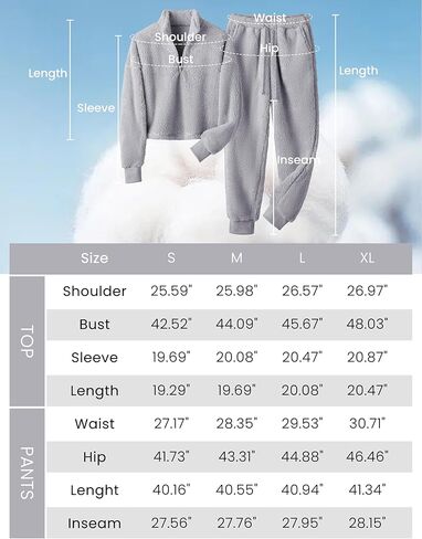 أطقم بيجامات صوف نسائية من Lentta ملابس نوم دافئة منفوشة مكونة من قطعتين مع جيوب in Kuwait