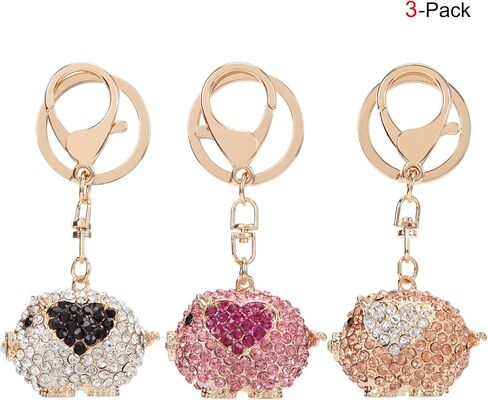 Fawziya Keychain Cute Heart Pig Bling Rhinestone Novelty Bag Charm For Women in Saudi Arabia