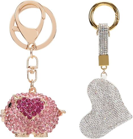 Fawziya Keychain Cute Heart Pig Bling Rhinestone Novelty Bag Charm For Women in Saudi Arabia