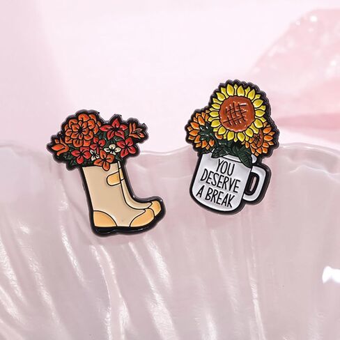 Colorful Flower Enamel Pins for WomenKids,7 Pieces Knapsack Kettle Galoshes Pickup Truck Gardening Enamel Brooch Pins Cartoon Plant Brooch Badge Pins for Jackets Backpacks in Kuwait