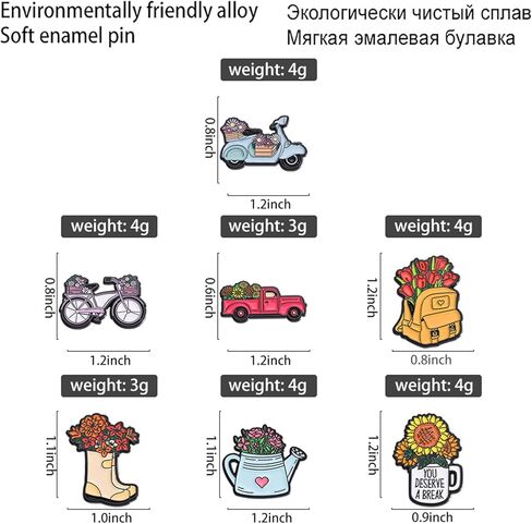 Colorful Flower Enamel Pins for WomenKids,7 Pieces Knapsack Kettle Galoshes Pickup Truck Gardening Enamel Brooch Pins Cartoon Plant Brooch Badge Pins for Jackets Backpacks in Kuwait