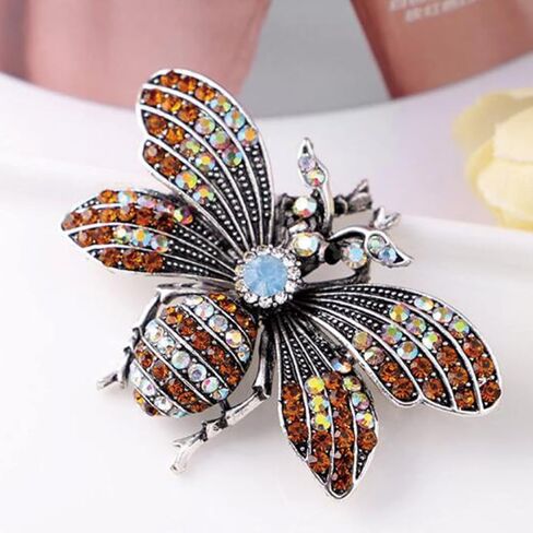 Cute Red Crystal Bee Brooch Pin Rhinestone Animal Lapel Brooches Novelty Funny Pins Fashion Jewelry Suit Brooches Accessories for Women Men in Saudi Arabia