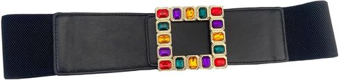 Women Elastic Belt for Dresses with Big Rhinestone Square Buckle—Ladies Elastic Vintage Wide Waist Belt for Women/Girls in Saudi Arabia