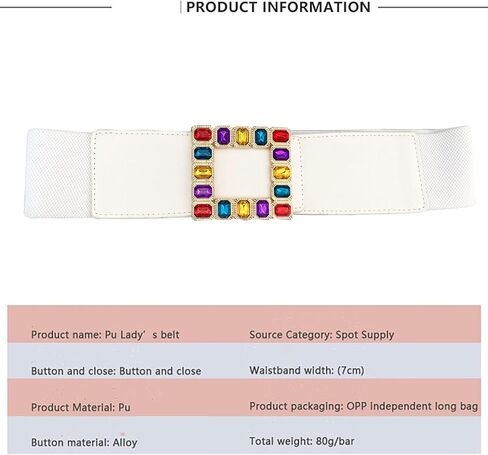 Women Elastic Belt for Dresses with Big Rhinestone Square Buckle—Ladies Elastic Vintage Wide Waist Belt for Women/Girls in Saudi Arabia