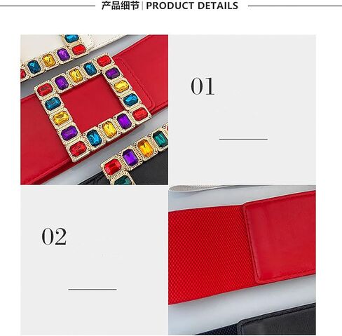 Women Elastic Belt for Dresses with Big Rhinestone Square Buckle—Ladies Elastic Vintage Wide Waist Belt for Women/Girls in Saudi Arabia