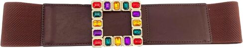 Women Elastic Belt for Dresses with Big Rhinestone Square Buckle—Ladies Elastic Vintage Wide Waist Belt for Women/Girls in Saudi Arabia