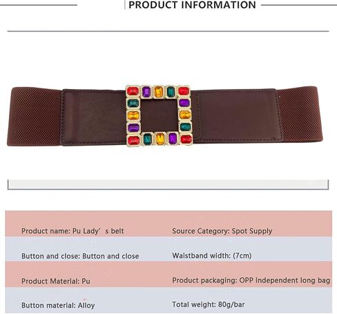 Women Elastic Belt for Dresses with Big Rhinestone Square Buckle—Ladies Elastic Vintage Wide Waist Belt for Women/Girls in Saudi Arabia