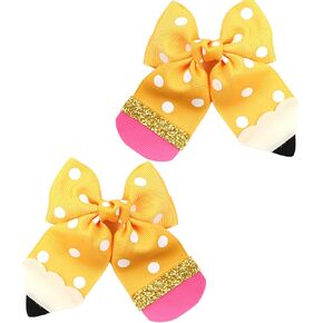 2Pcs Back To School Hair Bows Pink Pencil Hair Clips Grosgrain Ribbon Bow Hair Accessories First Day of School for Girls Toddler Kids Kindergarten 1st 2nd 3rd 4th 5th Grade
