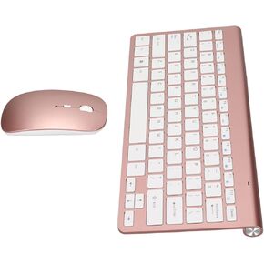 Keyboard Mouse Set, 2.4G USB Thin Etched Keycaps, Ergonomics, Mute, for Desktops Mobile Devices Tablets (Rose Gold)