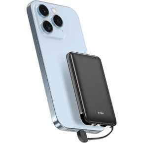 Small Portable Charger 6000mAh Fast Charging ,Ultra Slim Power Bank with Built in Cable, lightweight Portable Phone Charger Battery Pack Compatible with iPhone14/14 Pro Max/13/12 Pro/11/ XR / X /8 etc
