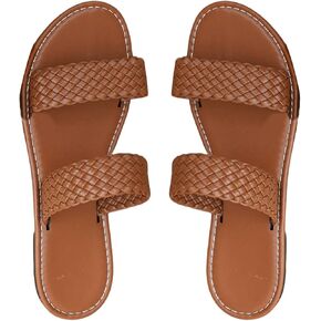 GORGLITTER Women's Braided Leather Flats Sandal Dressy Cute Double Band Open Toe Slip on Slide Sandals in Saudi Arabia