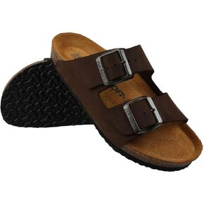 Women's 100% Genuine Leather Sandals - Comfortable Memory Foam Footbed, Slip-On Slides for Summer Wear, Adjustable Fit and Durable Non-Slip Sole in Saudi Arabia