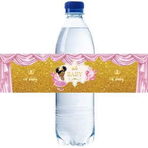 32pcs Gold Oh Baby Water Bottle Labels, Pink Glitter Gender Reveal/1st Birthday Bottle Stickers, Princess Sign Bottle Wrappers, Welcome Baby/Sweet Baby Girl Bottle Wrappers for Baby Shower