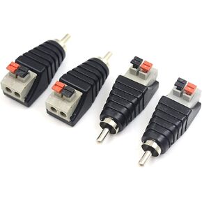 Poyiccot Speaker Wire to RCA Adapter Converter, RCA to Speaker Wire Adapter Subwoofer Speaker Phono RCA Male to AV 2 Screw Terminal Video Audio Spring Press Type Balun for CCTV, 4 Pack