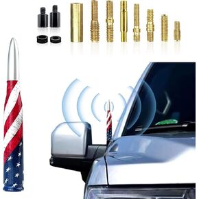 Pack of 1 Car Bullet Antenna, American Flag Design, Compatible with F150 F250 F350 Super Chevrolet Duty Raptor Dodge Ram 1500 2500 3500 (American Flag Silver)