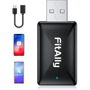 2 in 1 Wireless CarPlay & Android Auto Adapter, Plug & Plug Auto Connect No Delay, Converts Wired to Wireless for Factory Wired Cars from 2016+, Compatible for iPhone & Android Phone, USB-C to A Cable