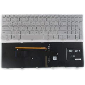 New Laptop Keyboard with Frame and Backlit Compatible with Dell Inspiron 15 7000 7537 P36F Series Silver US Layout