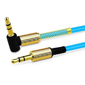 JacobsParts 3.5mm AUX Cable Car Stereo Audio Auxiliary Headphone Jack Cord Right Angle Male to Male, 3ft (Blue)