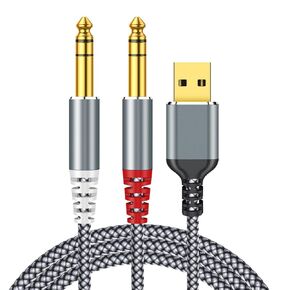 USB to Dual 1/4" Stereo Audio Cable, 6.6FT USB A to 2 Male 6.35mm 1/4 inch Audio Adapter Y Splitter for Laptop, Windows, PC, Amplifier, Speaker, Headphones, Note: NOT Applicable to Recording