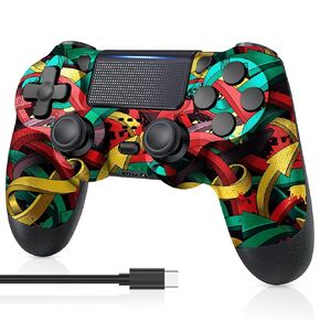 MOOGOLE PS4 Controller Wireless, with Vibration Feedback/Motion Sensing/Touchpad/Light Bar/Speaker/3.5mm Headphone Jack/Share, Compatible with PlayStation 4 (Black)