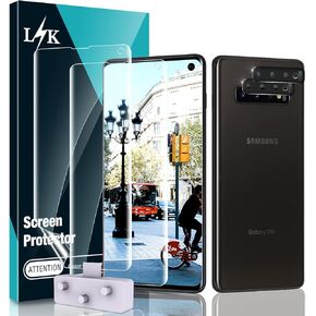 [2+2 Pack] LK designed for Samsung Galaxy S10 6.1inch, 2 Pack Flexible TPU Screen Protector and 2 Pack Camera Lens Protector [Ultrasonic Fingerprint Support] HD Clear Easy Installation