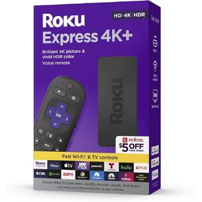 روكو اكسبريس 4K+ | جهاز بث HD/4K/HDR مع جهاز تحكم صوتي، وأدوات تحكم في التلفزيون، وشبكة Wi-Fi سريعة، وكابل HDMI ممتاز، وإعداد سهل in Kuwait